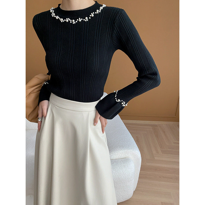 Damen Langarm Pullover Perlenschmuck Eveloria - Eveloria