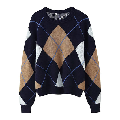 Damen Pullover Rautenmuster Elegantes Design Eveloria