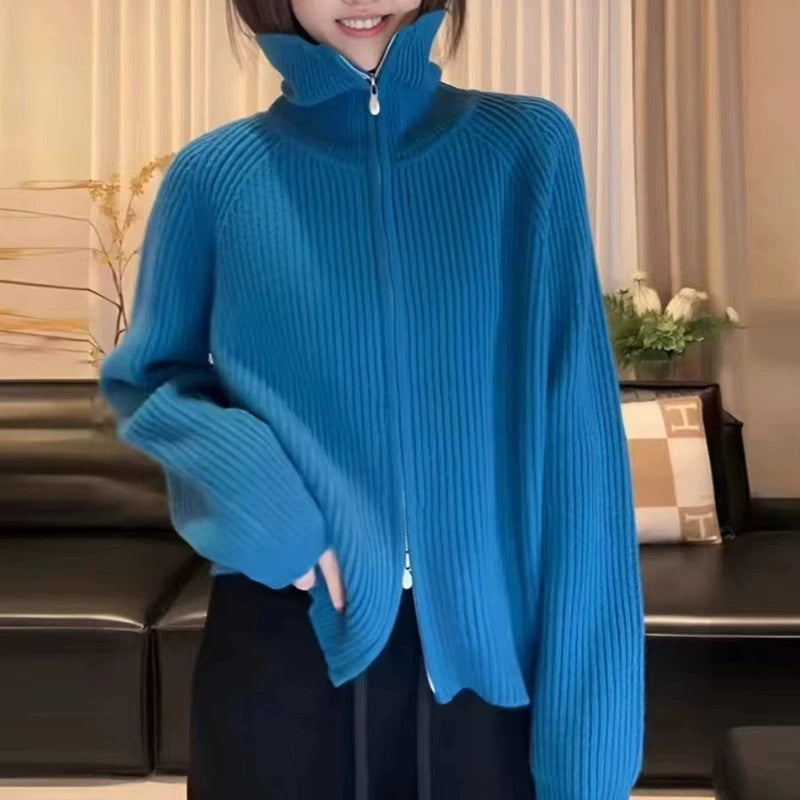 Damen Strickjacke Oversized mit Reißverschluss