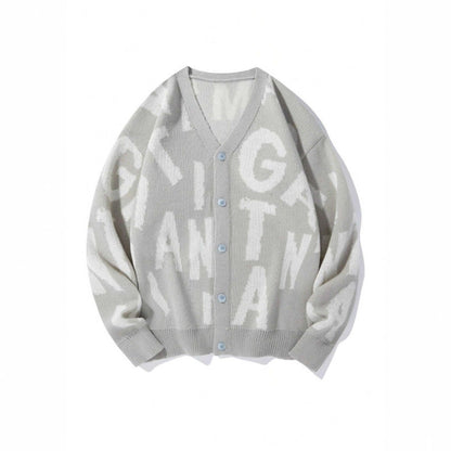 Damen Strickjacke V-Ausschnitt mit Schriftmuster Anthrazit