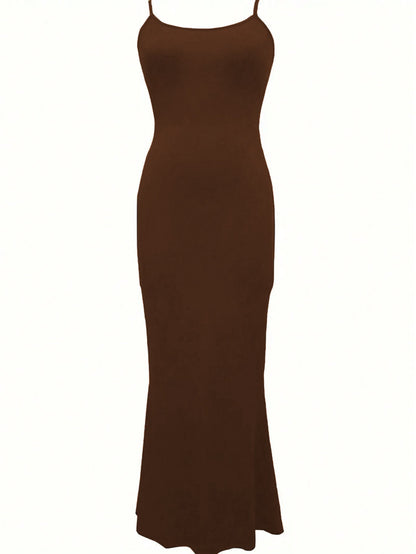 Damen Maxikleid Schmalträger Fließender Schnitt Eveloria