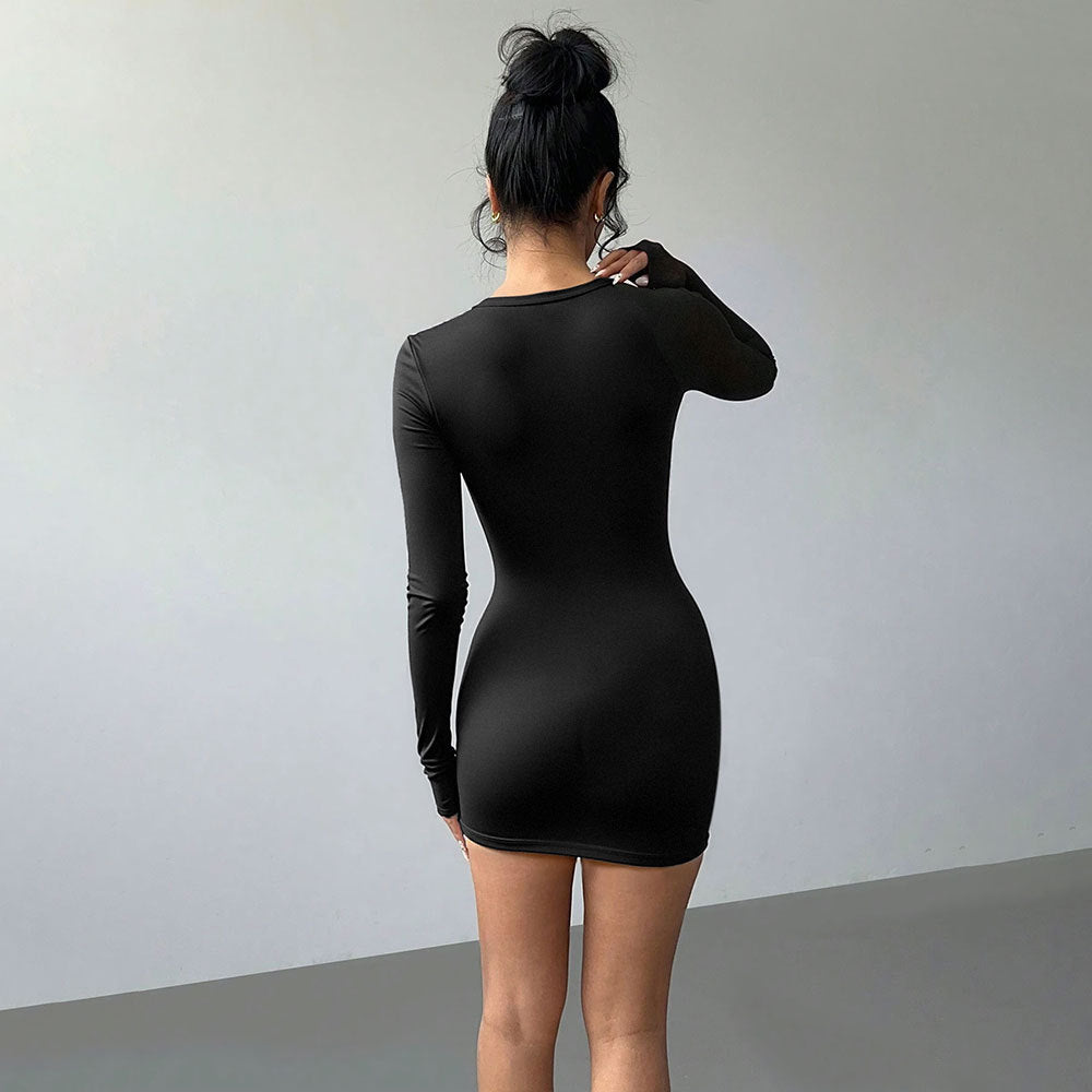 Damen Minikleid Figurbetont Langer Arm Cut-Out-Design Eveloria