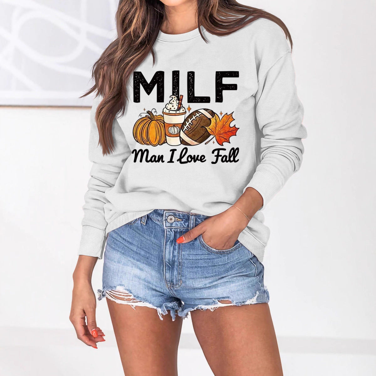 Damen Sweatshirt Herbstlich Essenzen Motiv Weiss