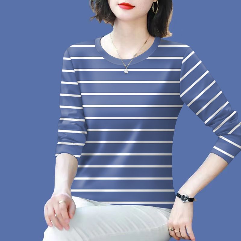 Damen Langarmshirt Gestreift Baumwolle -Weiß