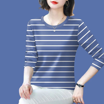 Damen Langarmshirt Gestreift Baumwolle -Weiß