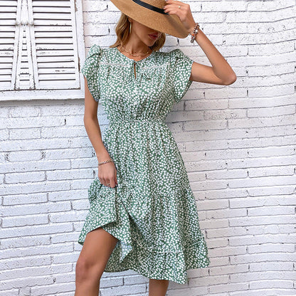 Damen Sommerkleid Rüschendetails Floralmuster Eveloria