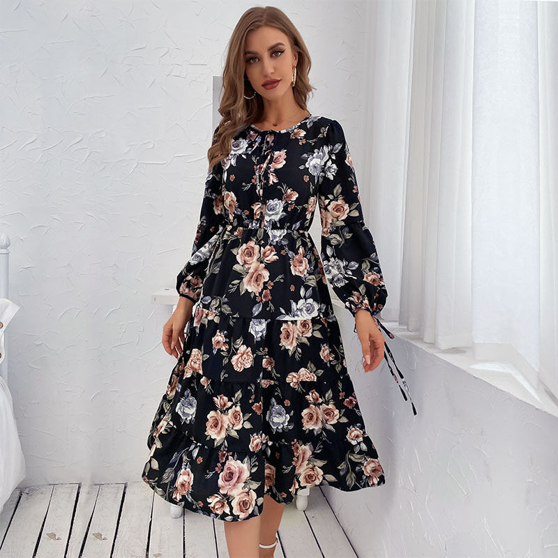 Damen Midi-Kleid Floralmuster Elastisch