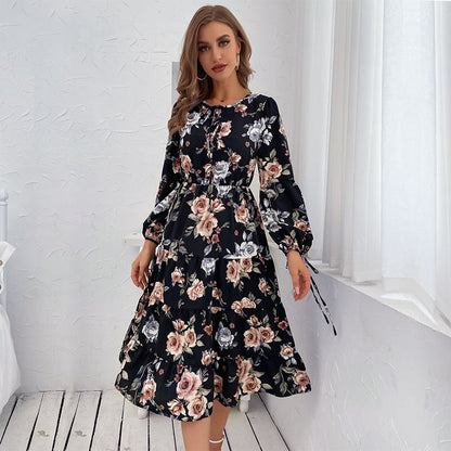 Damen Midi-Kleid Floralmuster Elastisch