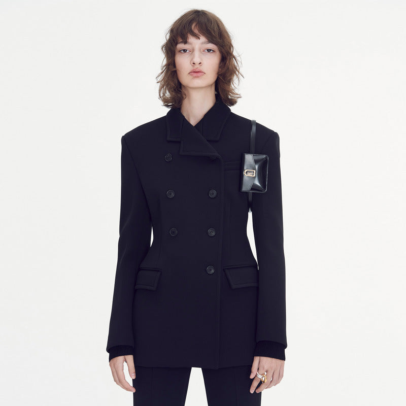 Damen Blazer Tailliert Doppelknopf Schwarz Eveloria - Eveloria