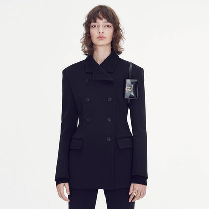 Damen Blazer Tailliert Doppelknopf Schwarz Eveloria - Eveloria