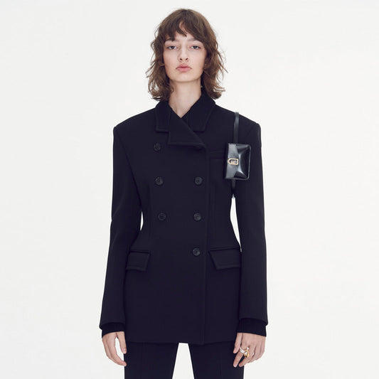 Damen Blazer Tailliert Doppelknopf Schwarz Eveloria - Eveloria