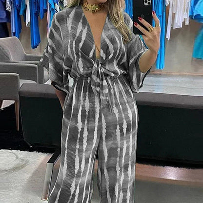 Damen Jumpsuit Kimono-Ärmel Taillengürtel Eveloria