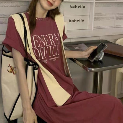 Damen T-Shirt-Kleid mit Schriftzug Baumwolle Weiß