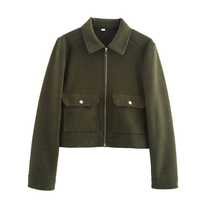Damen Kurzjacke Lässiger Schnitt Praktische Taschen Eveloria