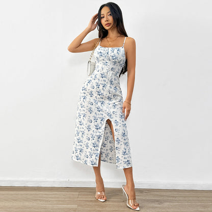 Damen Maxikleid Floralmuster Spaghettiträger Elegant