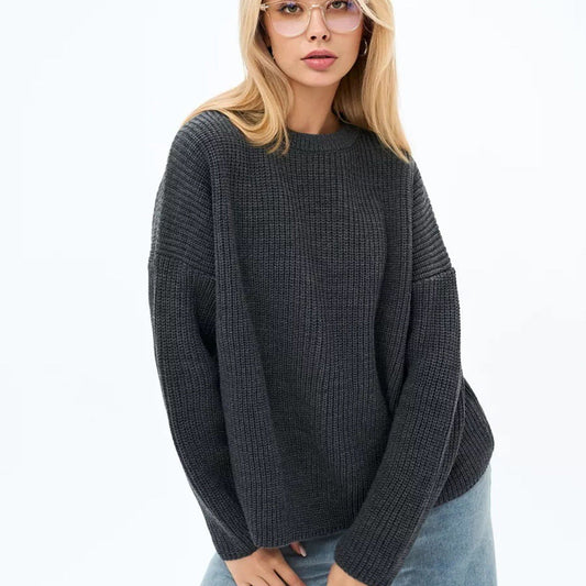 Damen Grobstrickpullover Lockerer Pullover Strukturiertes Design - Eveloria