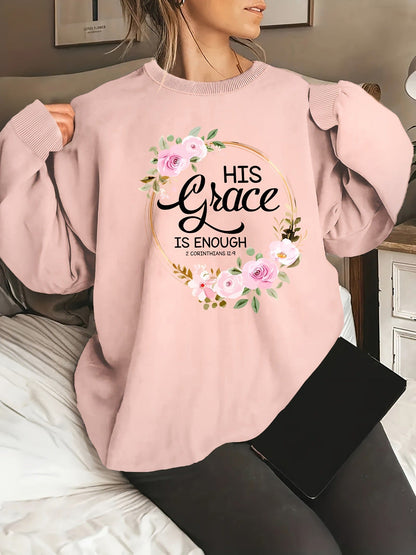Damen Sweatshirt Florales Design Motivierender Schriftzug Eveloria
