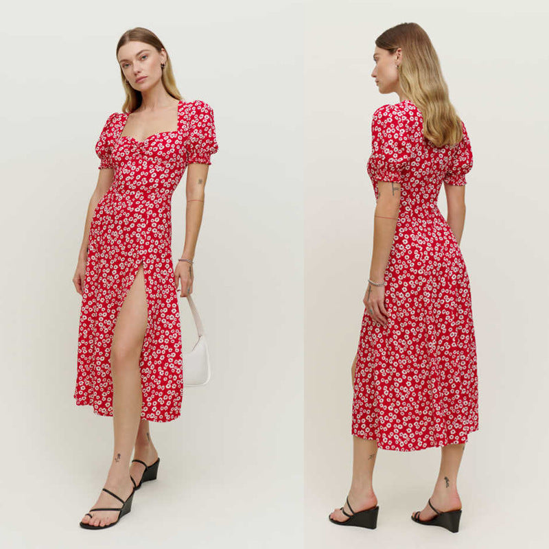 Damen Maxikleid Volantärmel Seitenschlitz Eveloria - Eveloria
