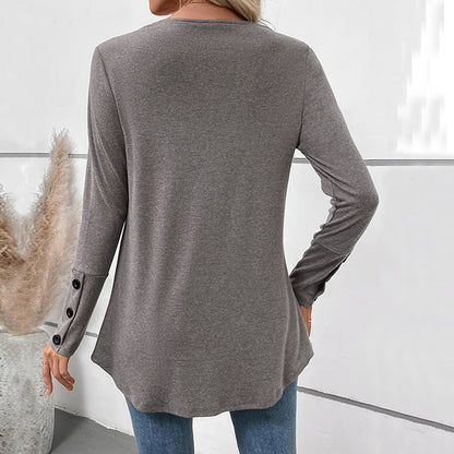 Damen Tunika Asymmetrisch Knopfleiste Blume Eveloria
