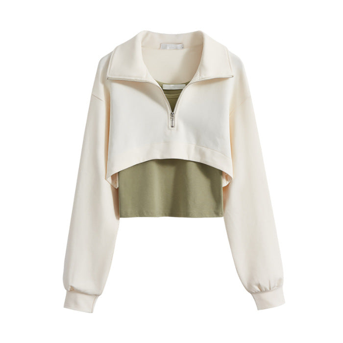 Damen Cropped Sweatpullover Hochkragen Reißverschluss Eveloria