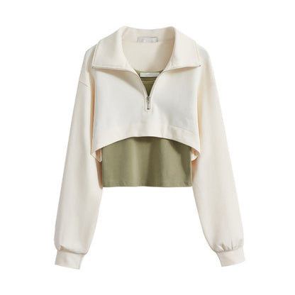 Damen Cropped Sweatpullover Hochkragen Reißverschluss Eveloria