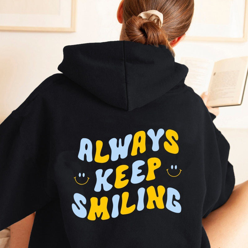 Damen Pullover Kapuze mit Kängurutaschen und Schriftzug