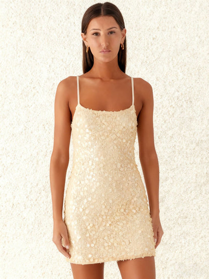 Damen Minikleid Glitzernd Spaghettiträger