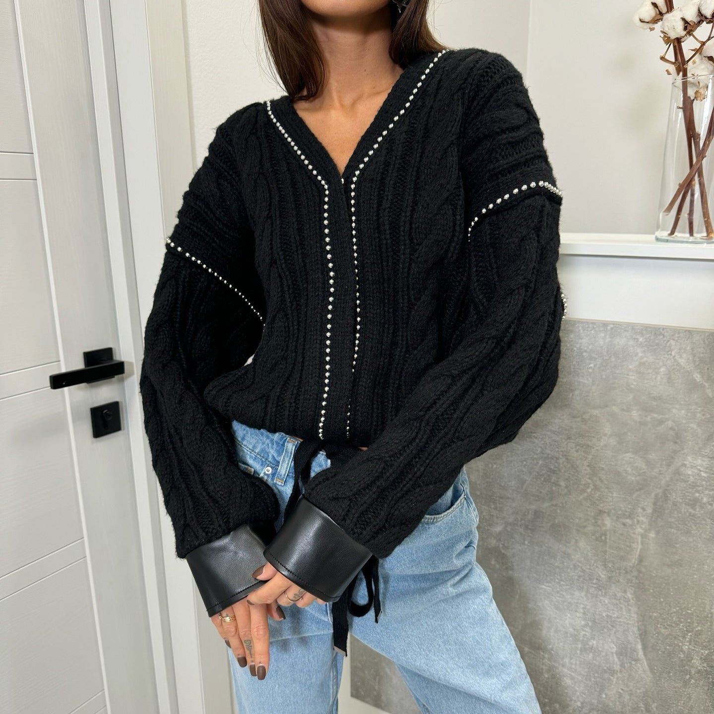 Damen Strickpullover Statement-Print Eveloria