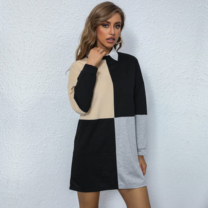 Damen Kleid Farbblock-Design Kontrast Weiß