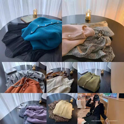Damen Strickjacke Edle Perlenknöpfe Modernes Design