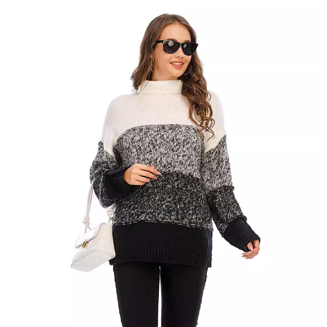 Damen Rollkragenpullover Strukturiert Kuschelig Grau Eveloria