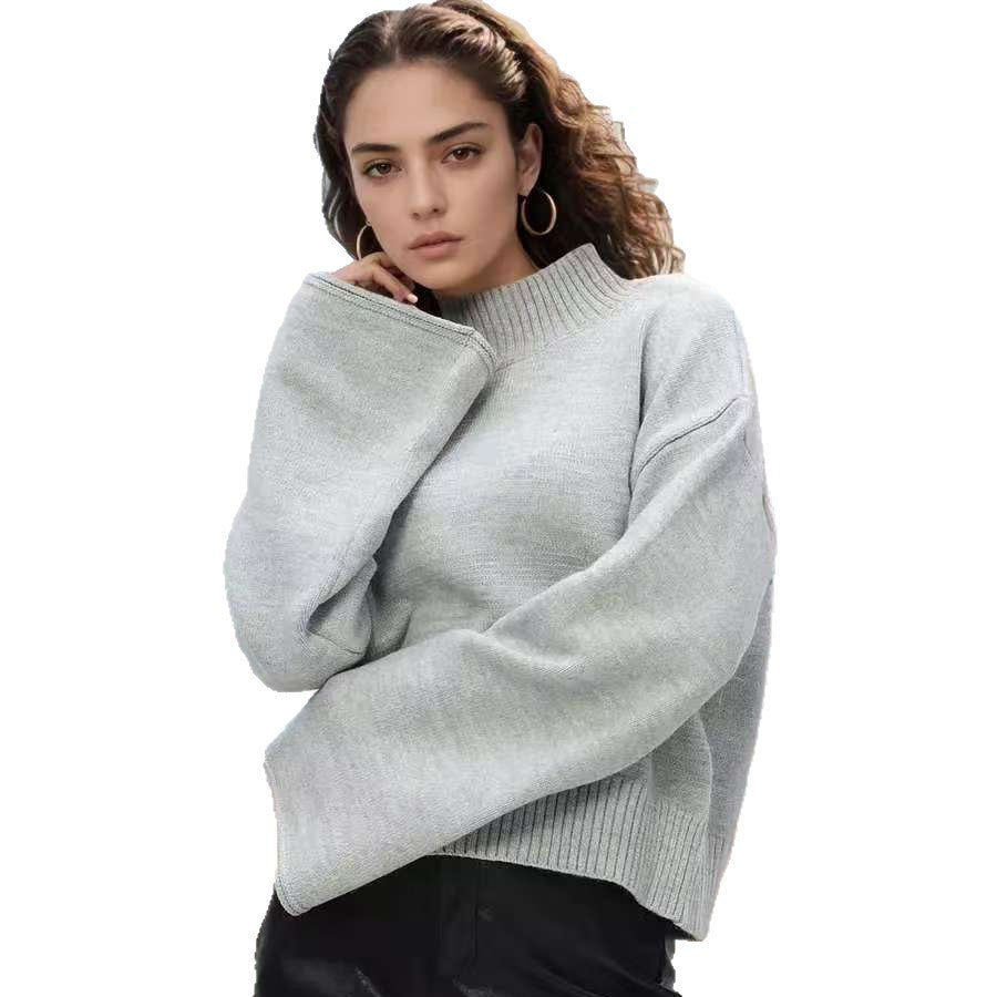 Damen Pullover Grobstrick Stehkragen Voluminöse Ärmel Eveloria
