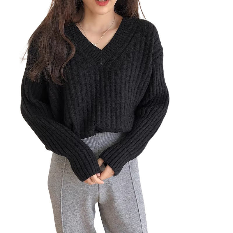 Damen Feinstrickpullover V-Ausschnitt Lässiger Schnitt Eveloria