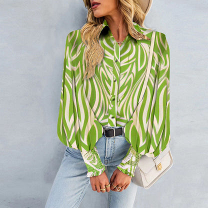 Damen Bluse Voluminöse Ärmel Modernes Muster