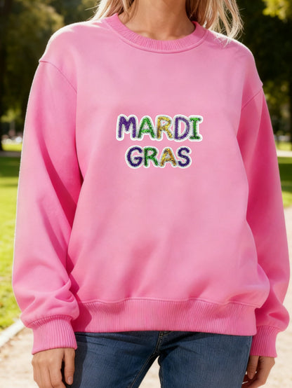 Damen Sweatshirt Mardi Gras Schriftzug Eveloria