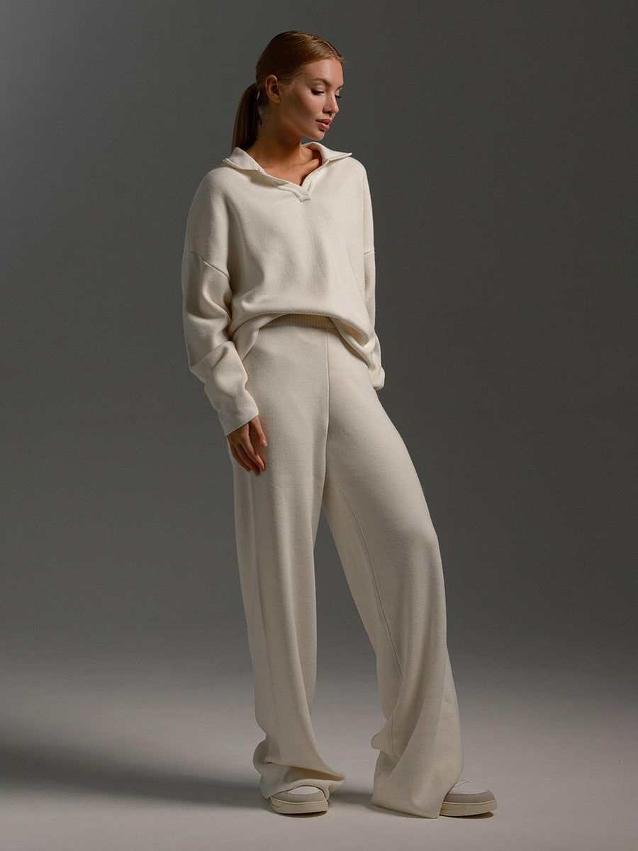 Damen Polopullover Weitbeinhosen Set
