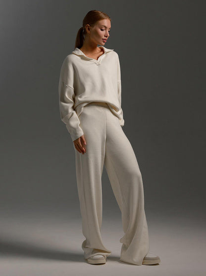 Damen Polopullover Weitbeinhosen Set