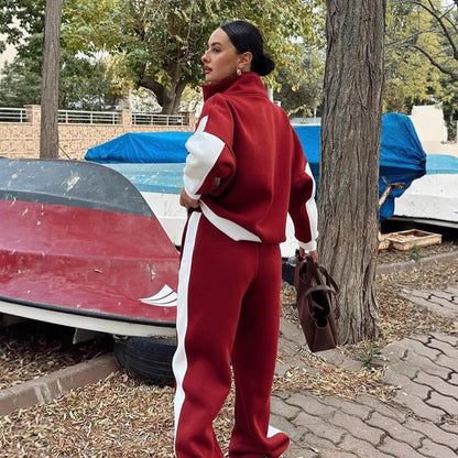 Damen Sportset Hochgeschlossener Kragen Weites Hosenbein Eveloria