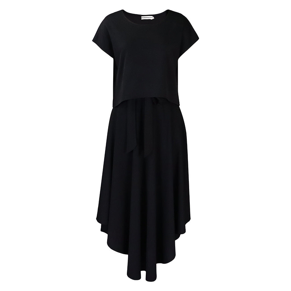 Damen Asymmetrisches Kleid mit Gürtel Detail Eveloria