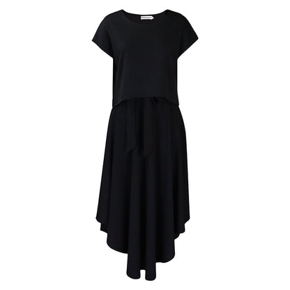 Damen Asymmetrisches Kleid mit Gürtel Detail Eveloria