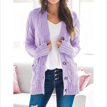 Damen Strickjacke Zopfmuster Praktische Taschen Beige