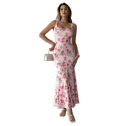 Damen Maxikleid Quadratausschnitt Florales Pailletten-Design