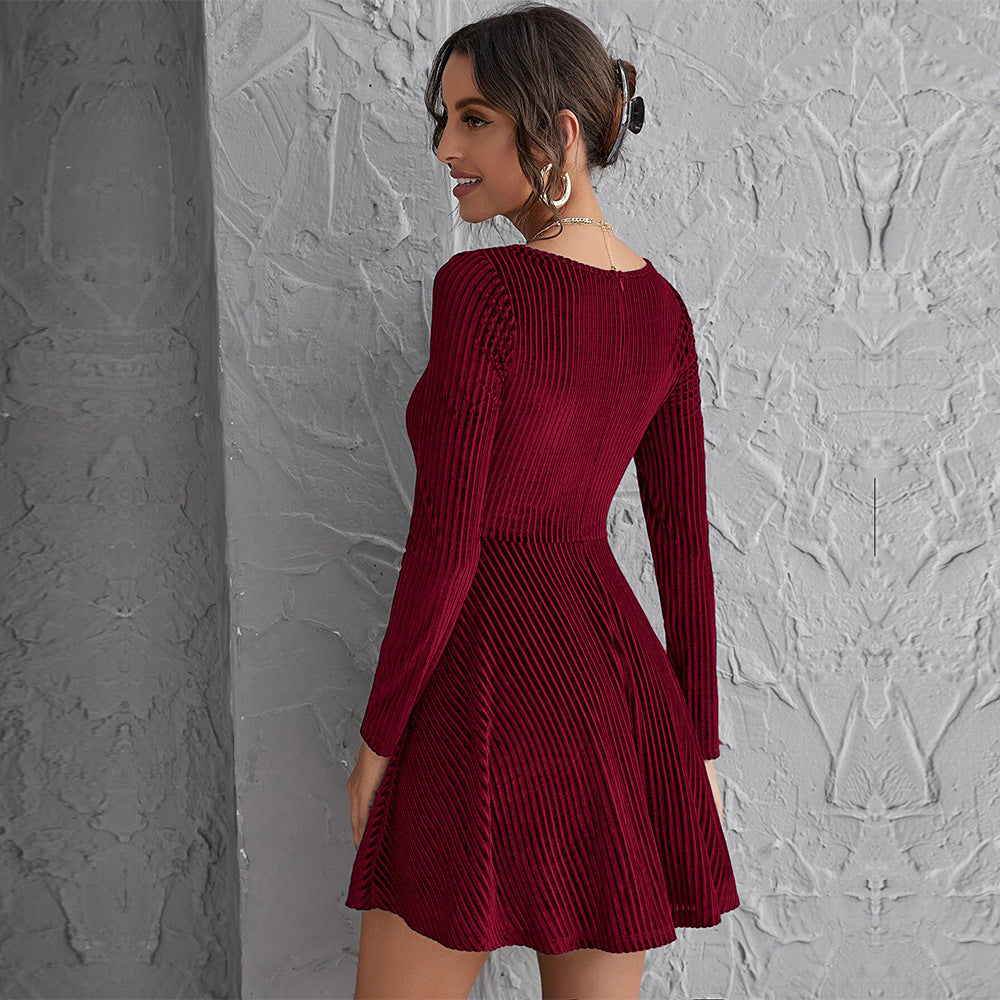 Damen Minikleid Quadrat-Ausschnitt Länge Knie Langärmlig Eveloria