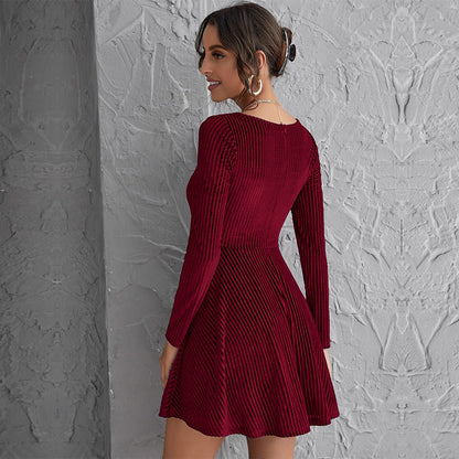 Damen Minikleid Quadrat-Ausschnitt Länge Knie Langärmlig Eveloria