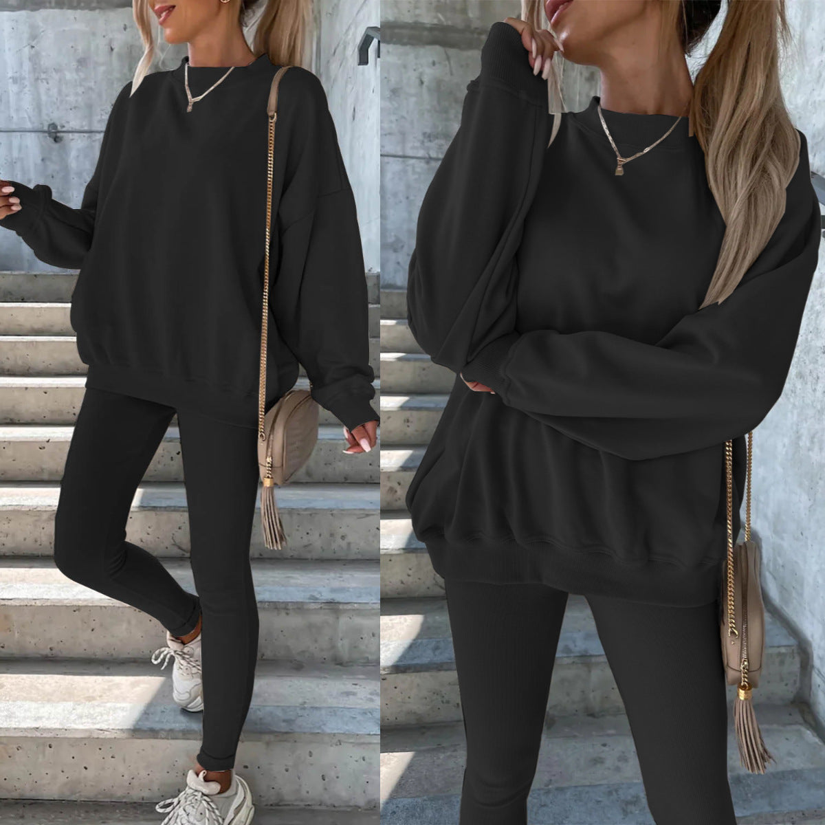 Damen Oversized Sweatshirt Set mit Leggings Grau Eveloria