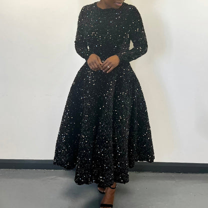 Damen Abendkleid Lang Glitzernd Eveloria