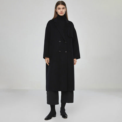 Damen Wollmantel Lang Klassisch Schwarz Eveloria - Eveloria