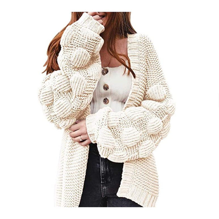 Damen Strickcardigan Voluminöse Ärmel Elegante Silhouette