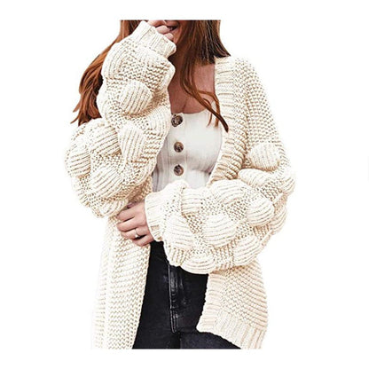 Damen Strickcardigan Voluminöse Ärmel Elegante Silhouette