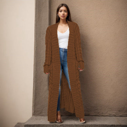 Damen Strickcardigan Lang Zopfmuster